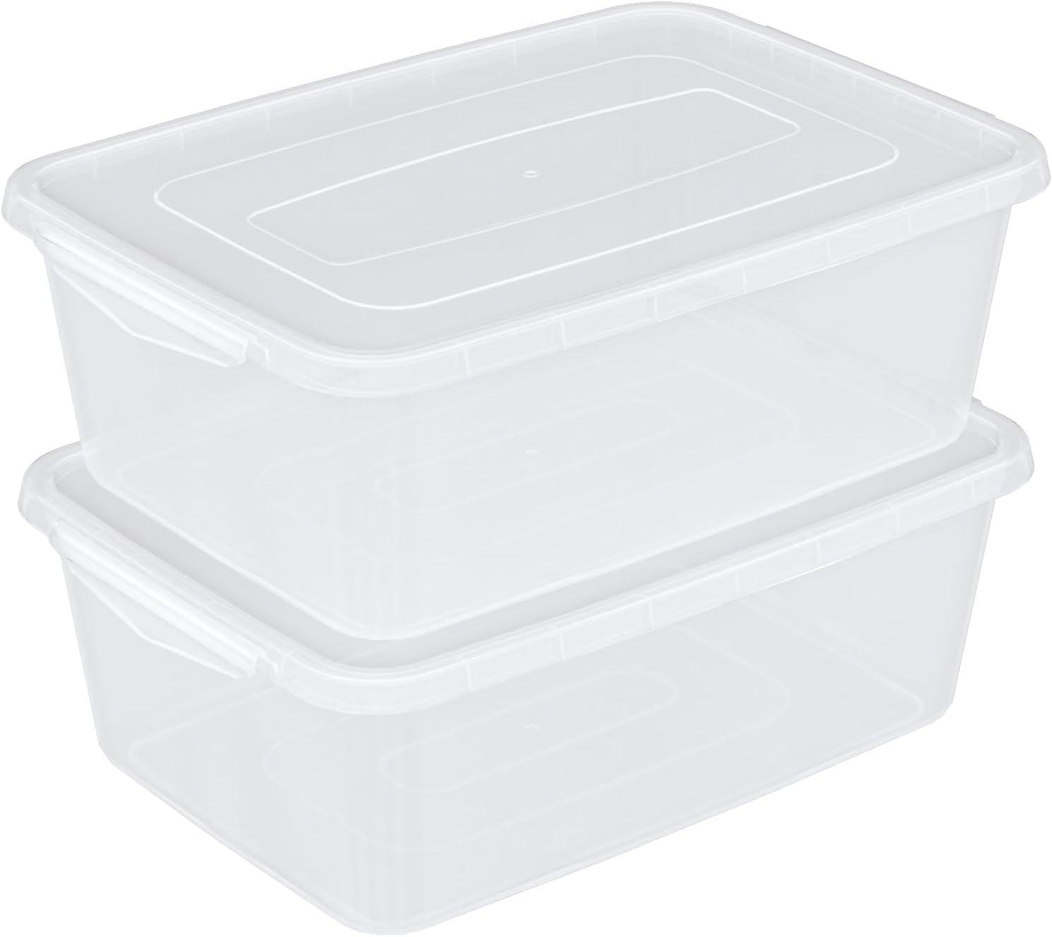 Zopnny 2-Pack Plastic Containers Box with Latching Lid, Stackable Nestable Storage Bins, Clear Pizza Dough Proofing Box, 16 Quart
