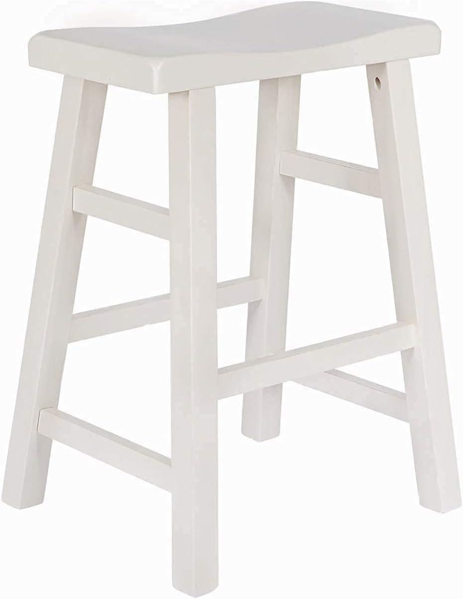 eHemco Heavy-Duty Solid Wood Saddle Seat Kitchen Counter Height Barstools, 24 Inches, Set of 2, White
