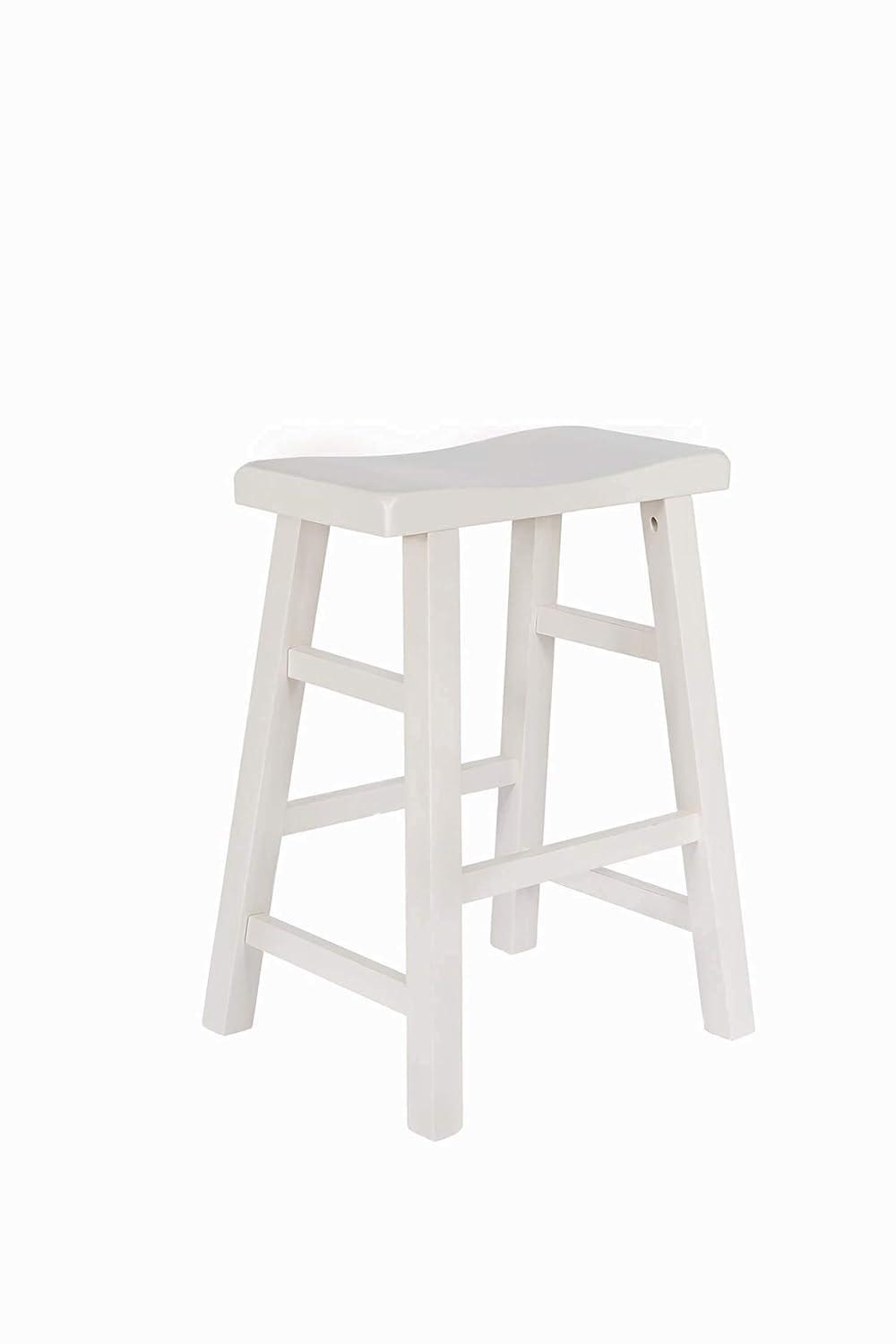 eHemco Heavy-Duty Solid Wood Saddle Seat Kitchen Counter Height Barstools, 24 Inches, Set of 2, White
