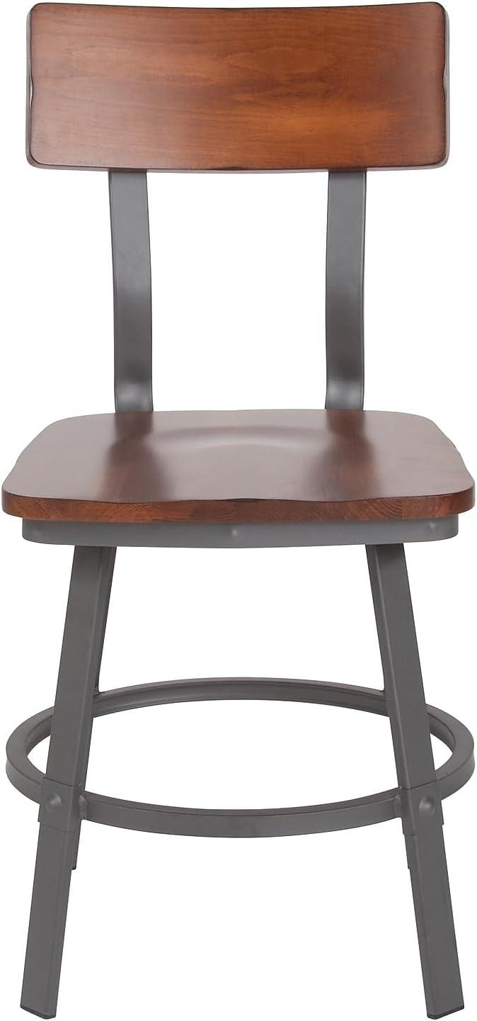 Modern-Industrial Gray Steel Side Chair with Rustic Walnut Wood Seat