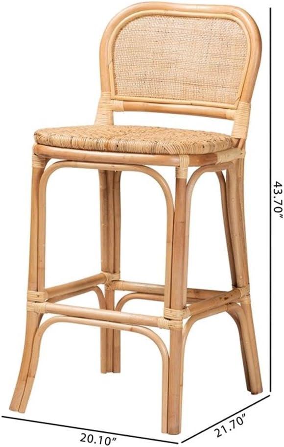 Adrena Rattan Bar Stool Natural Brown - Baxton Studio: Handmade, No Assembly, Bohemian Style