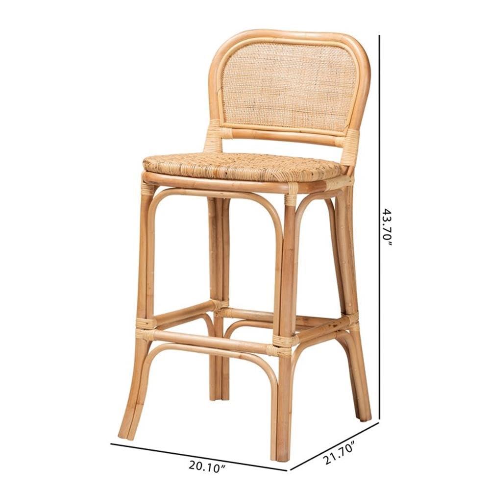 Adrena Rattan Bar Stool Natural Brown - Baxton Studio: Handmade, No Assembly, Bohemian Style
