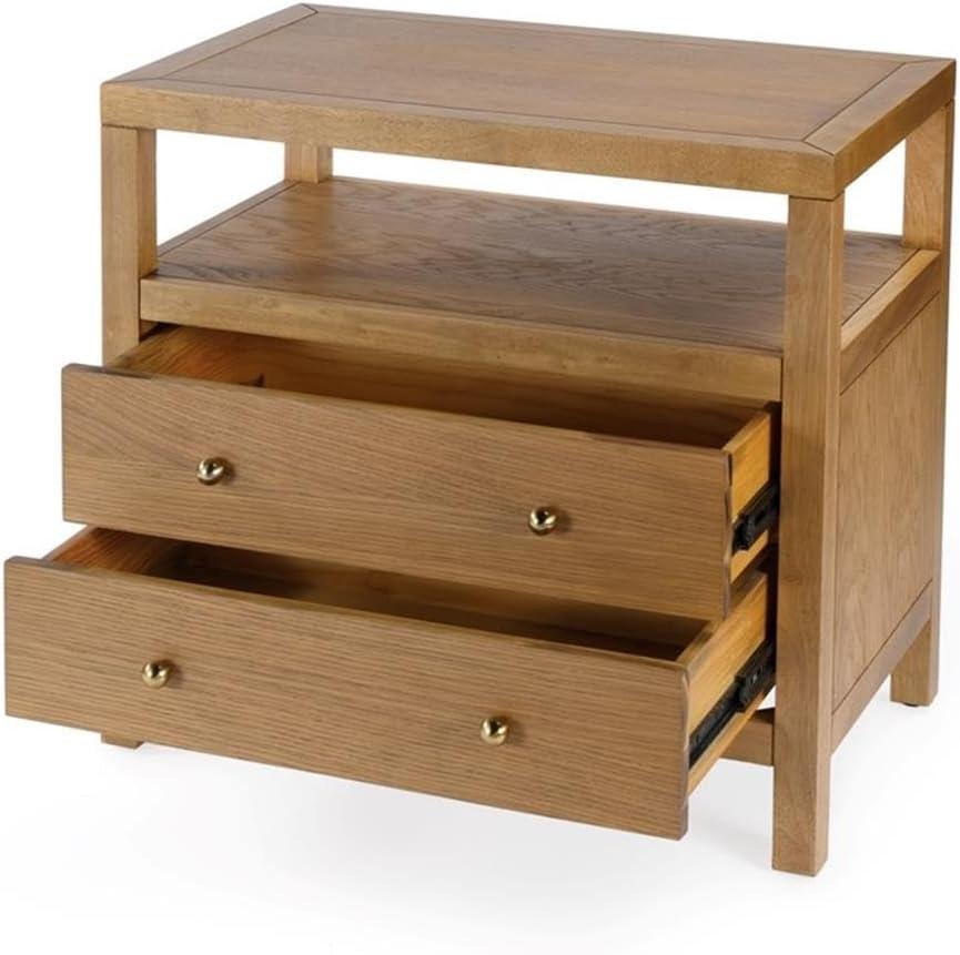 Natural Acacia Wood 2-Drawer Nightstand with Open Shelf