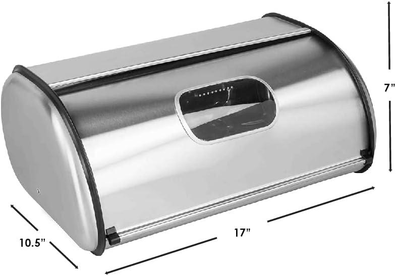 Stainless Steel Bread Box with Black Trim and Window