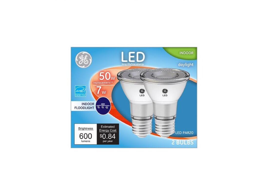 GE 93124156 LED Directional Light Bulb, R20, Daylight, Clear Bulb, 500 Lumens, 7 Watt, 2-Pk. - Quantity 1