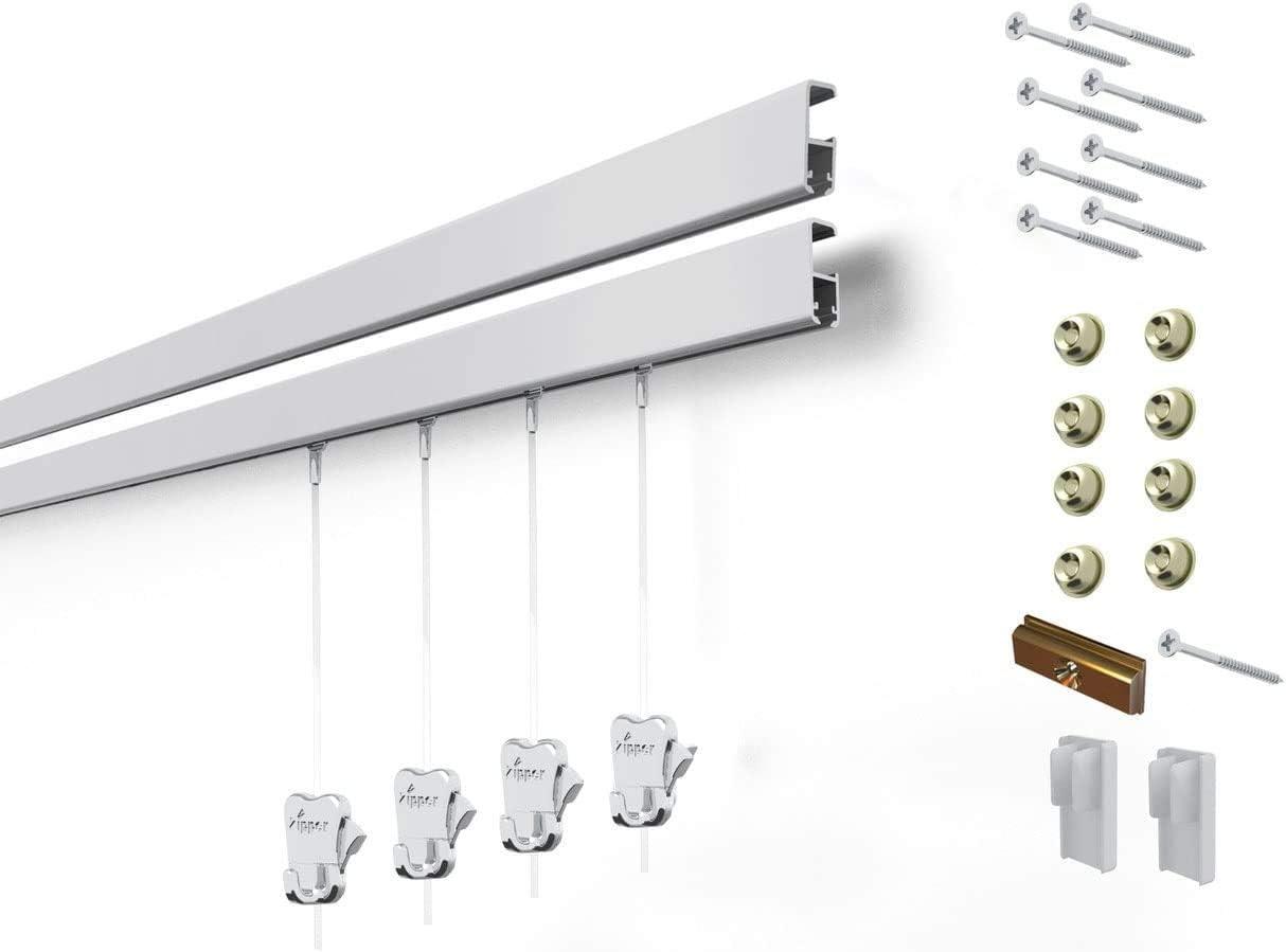 Matte Silver 9.84ft Wall-Mounted Picture Hanging System with Adjustable Hooks