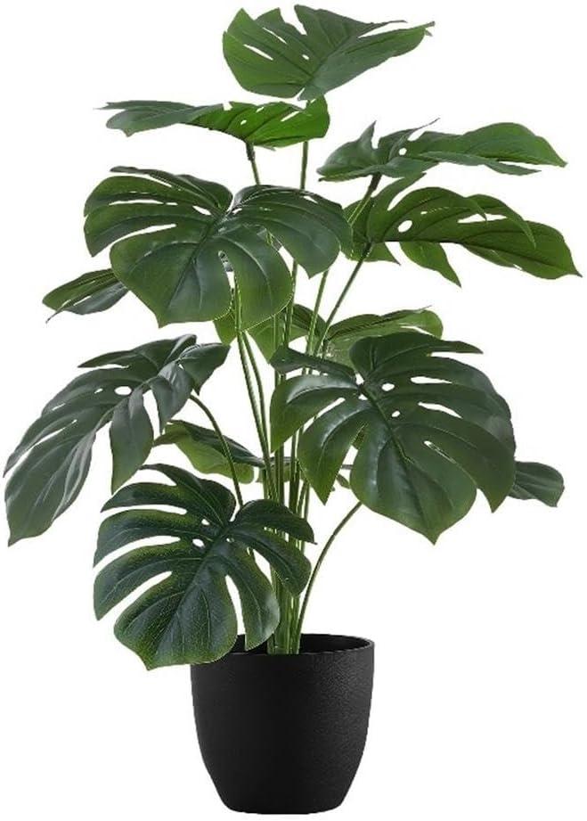 Monarch Specialties Artificial Plant 24 inch Tall Monstera Indoor Faux Fake Table Greenery Potted Real Touch Decorative Green Leaves Black Pot