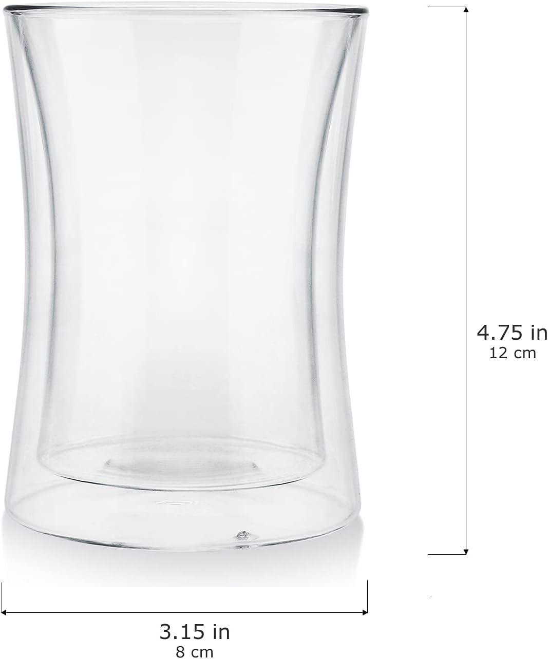 Teabloom Modern Insulated Tasting Glass Cups - Set of 2 Double Walled Glasses (10 oz / 300 ml) - Milano Collection