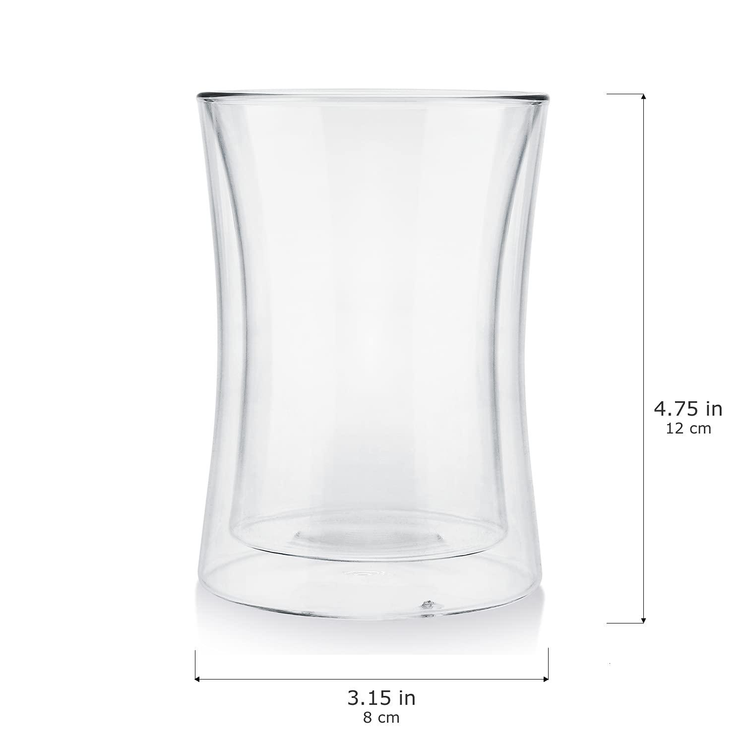 Teabloom Modern Insulated Tasting Glass Cups - Set of 2 Double Walled Glasses (10 oz / 300 ml) - Milano Collection