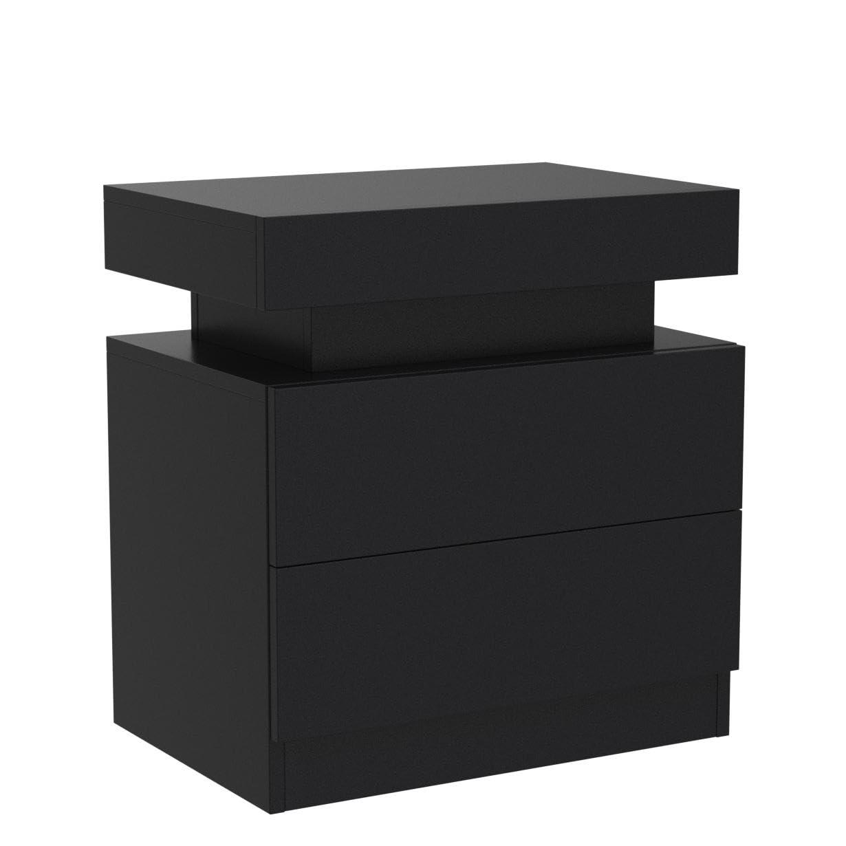 Nightstand Set of 2 LED Nightstand with 2 Drawers, Bedside Table with Drawers for Bedroom, Side Bed Table with LED Light, Black