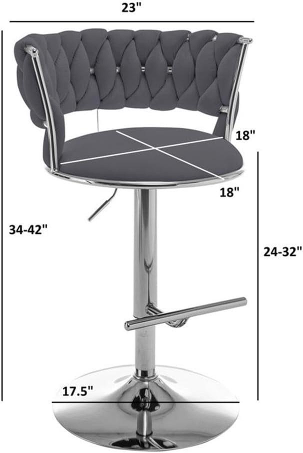 Adjustable Dark Gray Velvet Swivel Bar Stools with Chrome Base