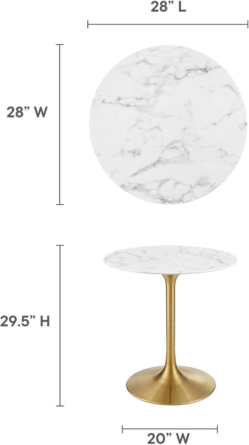 Modway Lippa 47" Round Wood & Metal Dining Table in Gold and White