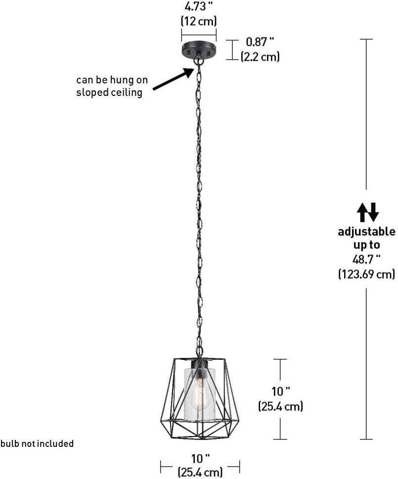 Globe Electric Sansa 1-Light Outdoor/Indoor Pendant, Black, Clear Glass Inner Shade,44299, Bulb Not Included