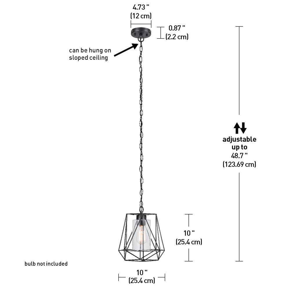 Globe Electric Sansa 1-Light Outdoor/Indoor Pendant, Black, Clear Glass Inner Shade,44299, Bulb Not Included