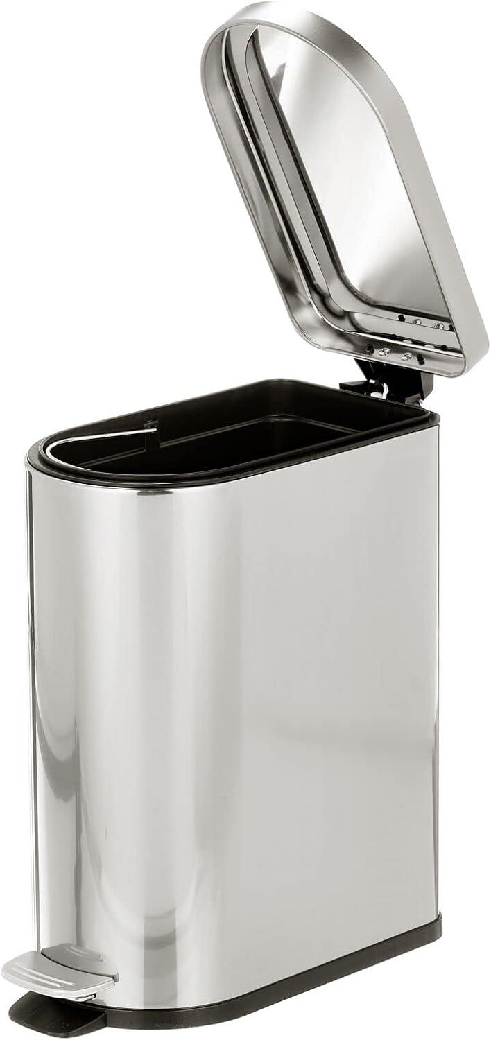 mDesign Small 2.6 Gallon Steel Metal Step Trash Can for Bathroom, Brushed/Chrome