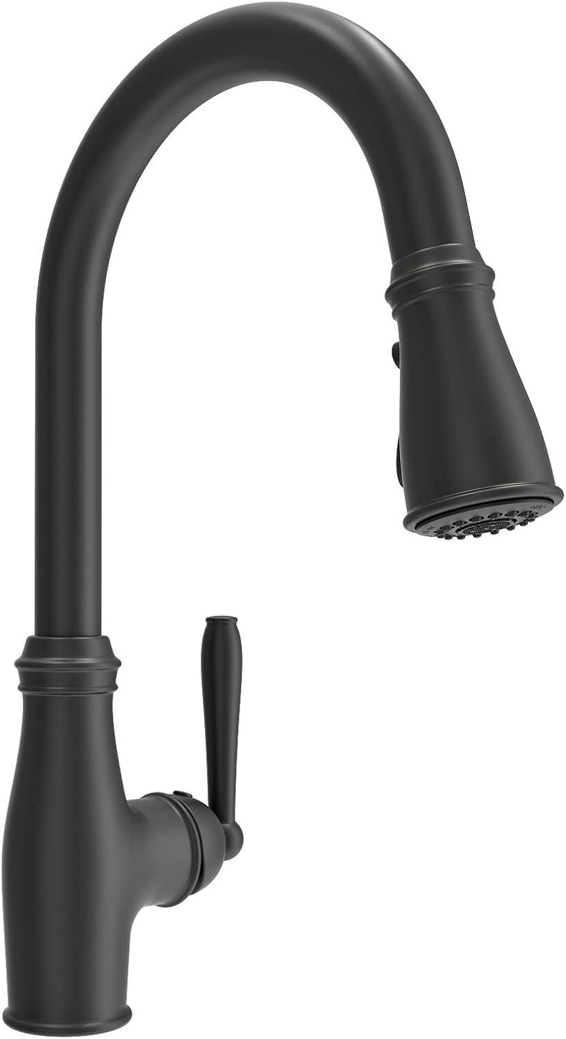 BOCCHI Belsena Matte Black Single Handle Deck-mount Pull-down Kitchen Faucet with Sprayer