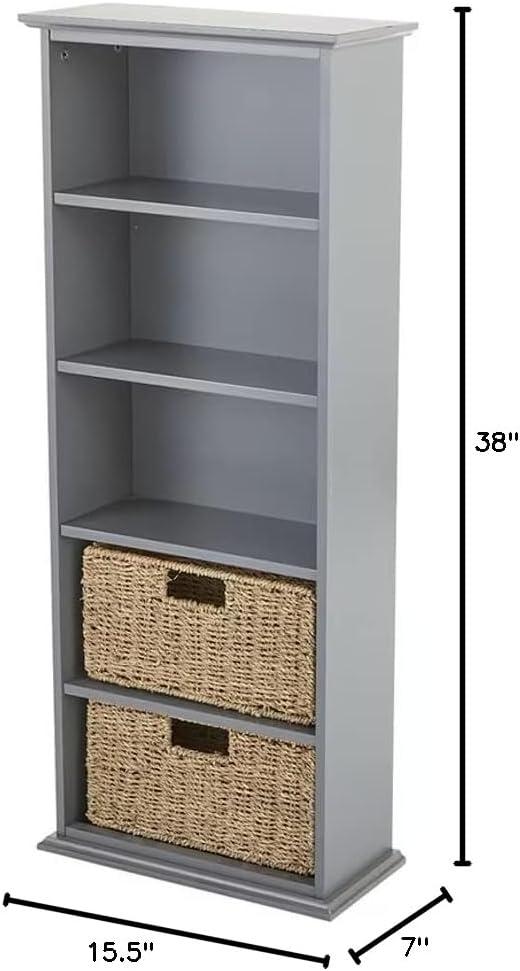 The Lakeside Collection Storage Bookcase with Set of 5 Baskets 5 Tier 15.5" W x 7"D x 38"H - Gray