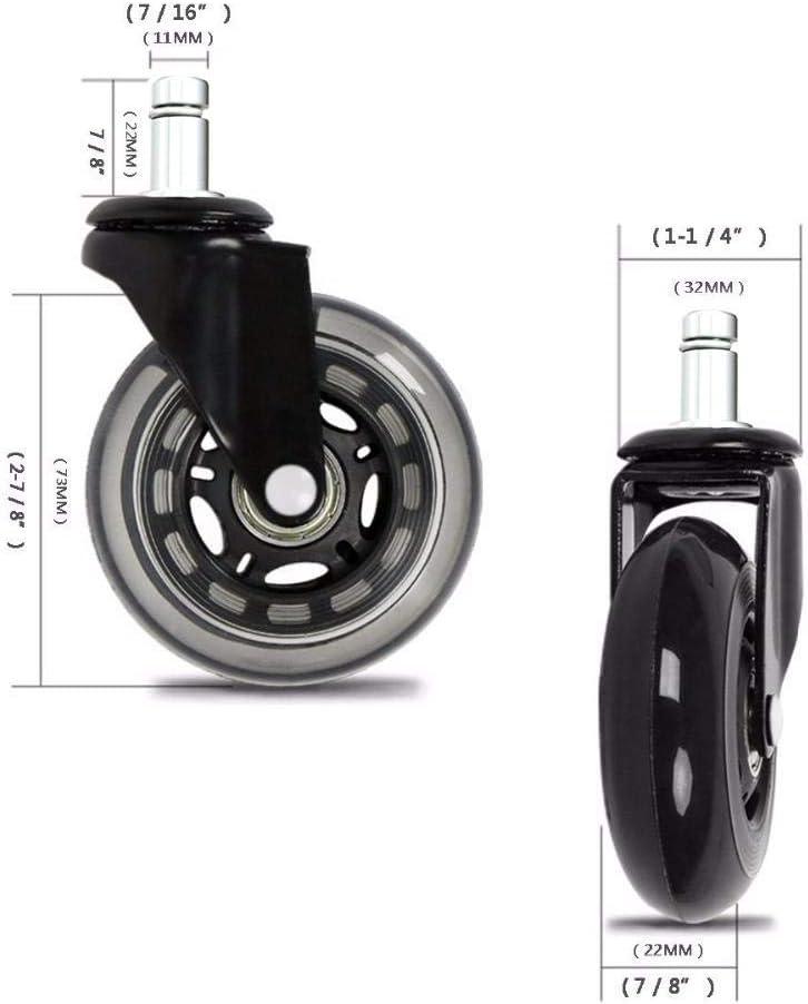 Heavy Duty Black and Silver 3" Rubber Office Chair Caster Wheels Set