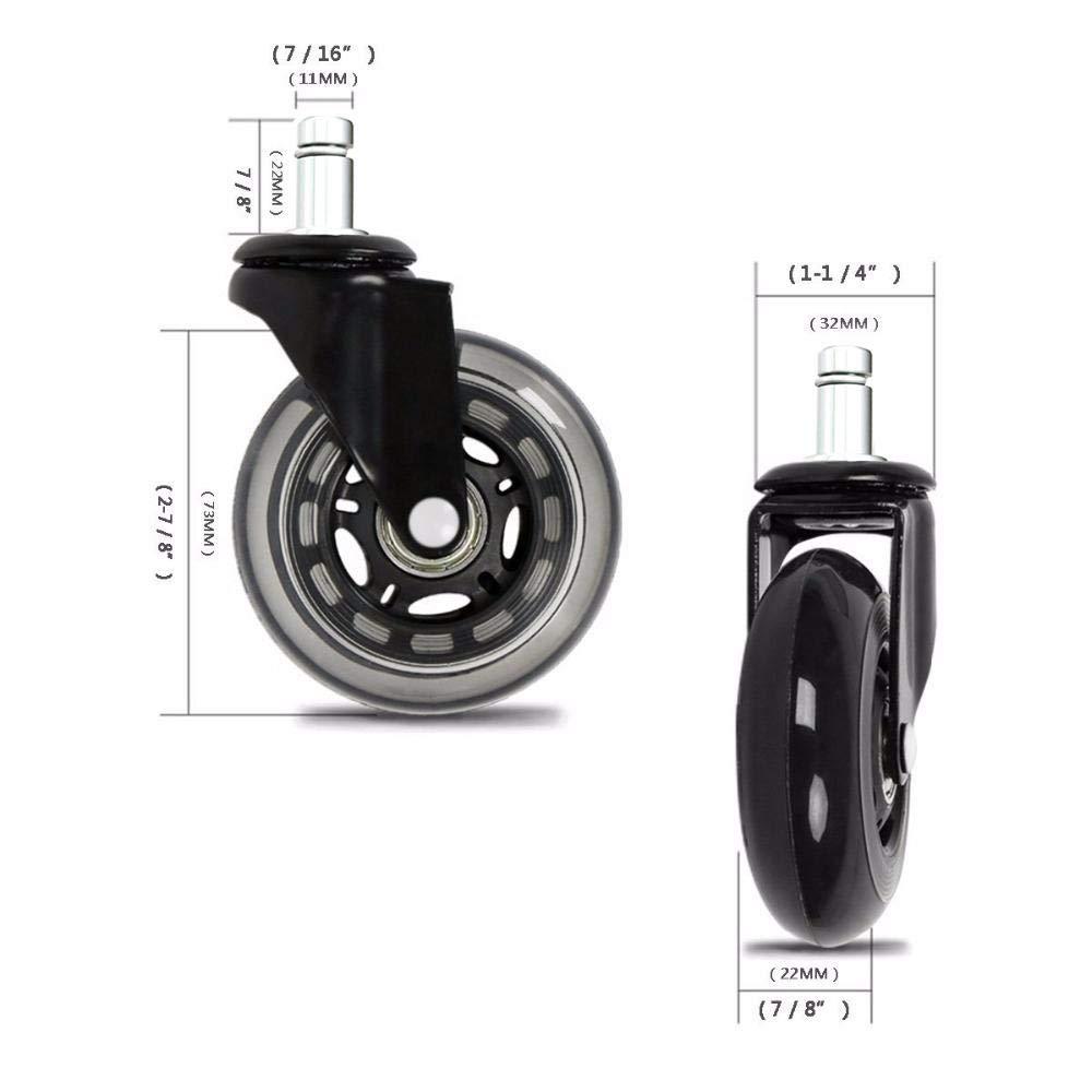 Office Chair Caster Wheels Set of 5 Heavy Duty & Safe for All Floors Including Hardwood 3" Rubber Replacement for Desk Floor Mats