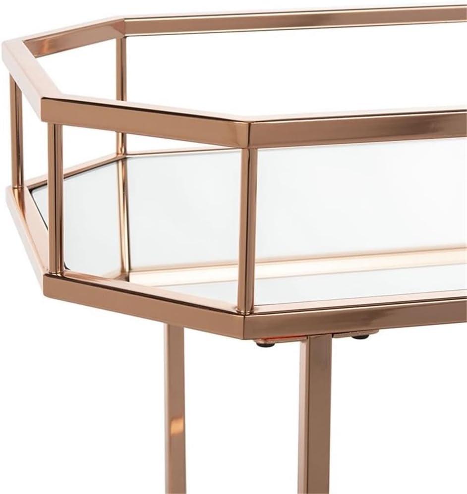 SAFAVIEH Silva 2 Tier Modern Glam Octagon Bar Cart with Casters, Rose Gold