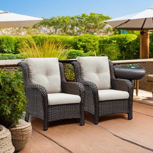 Gymojoy  Outdoor Patio Rattan Chairs with Cushions Set of 2 Brown/Beige
