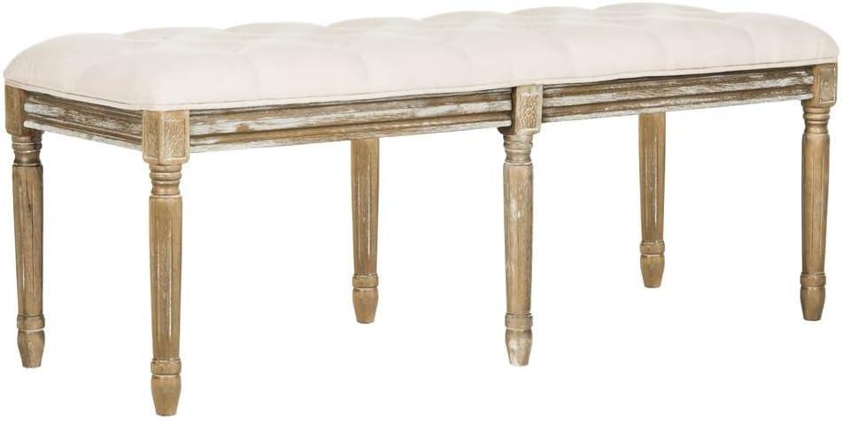 Rocha 19''H French Brasserie Tufted Traditional Rustic Wood Bench  - Safavieh