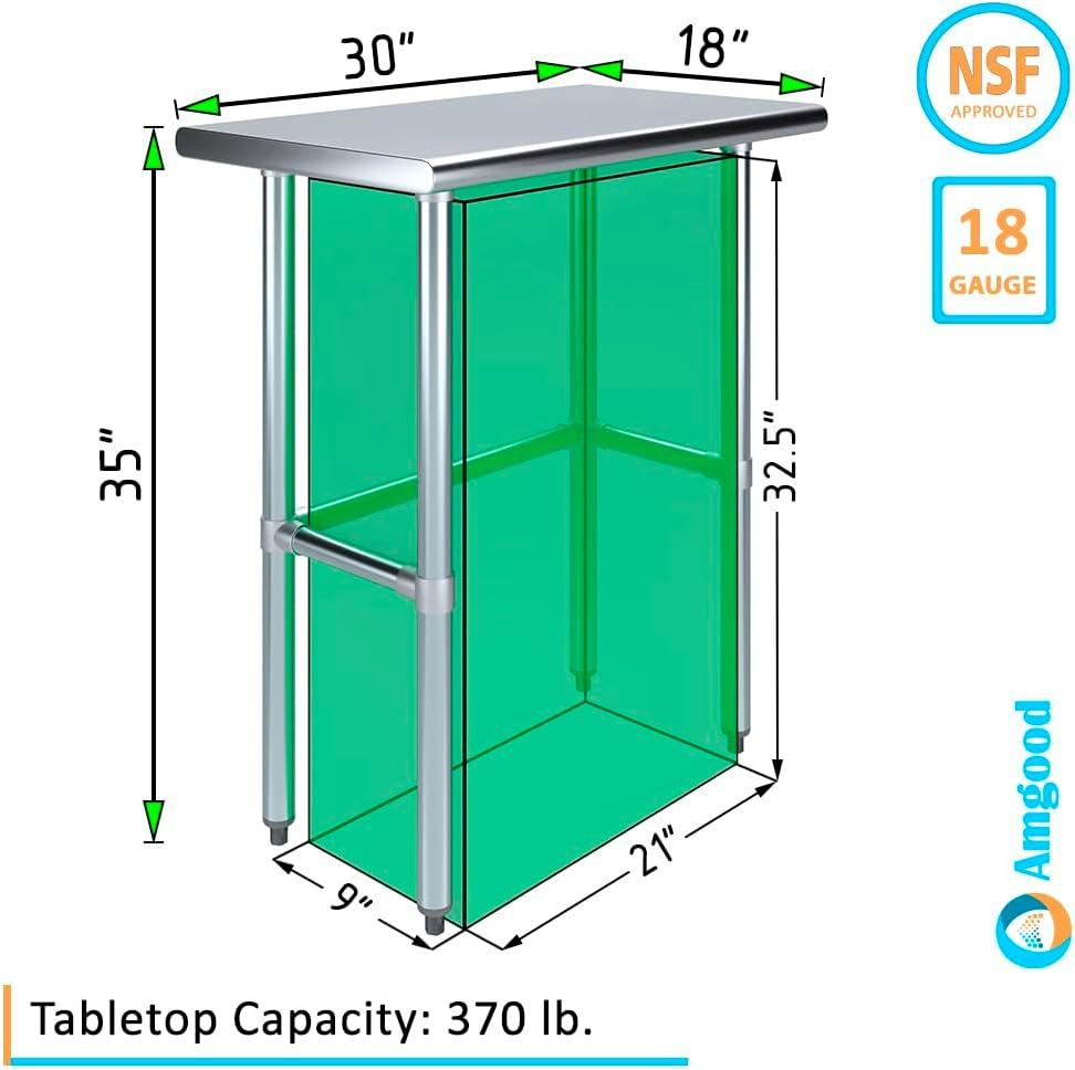 AmGood 18" Long x 30" Deep Stainless-Steel Work Table Open Base, Workstation, Metal Work Bench