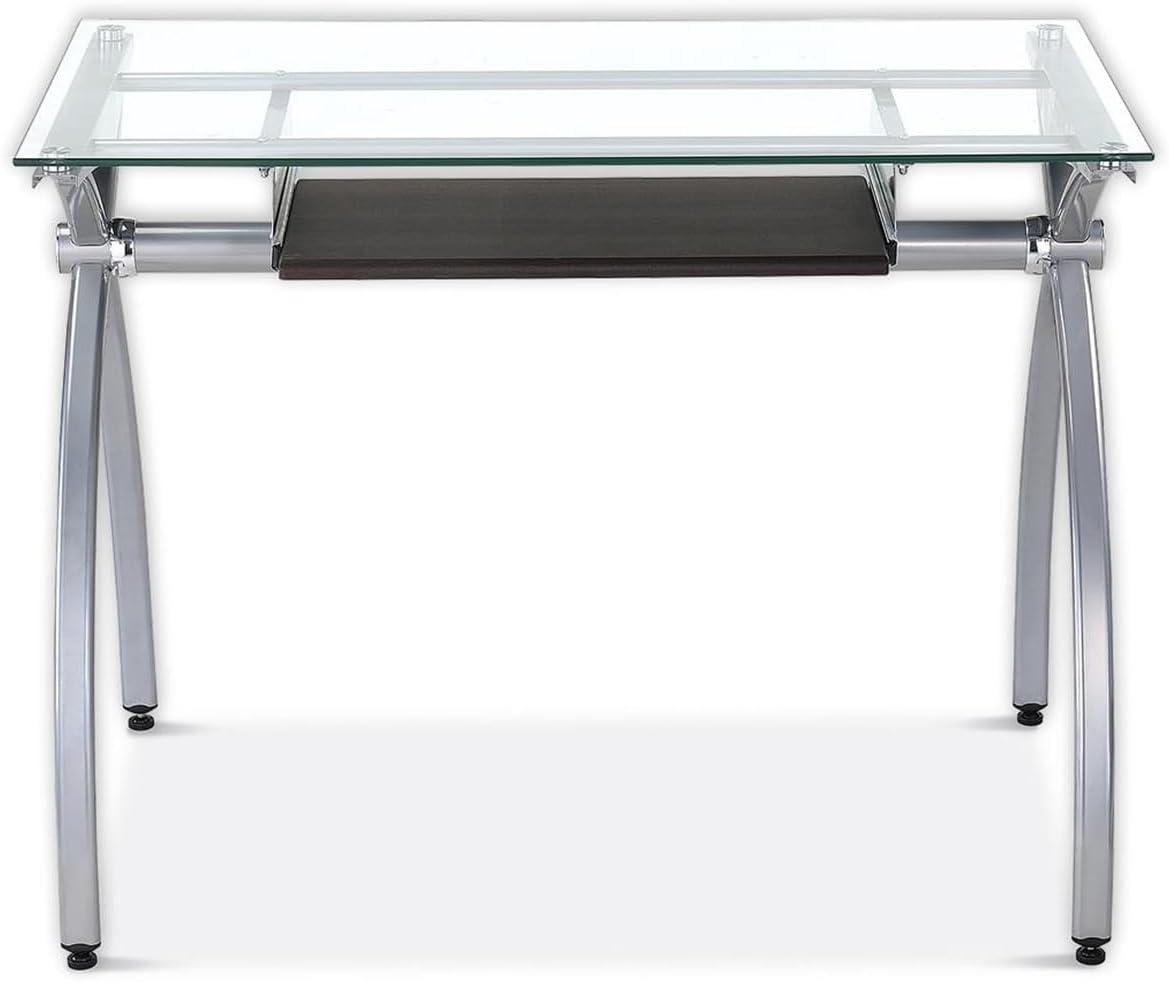 Contempo Clear Glass 43'' Office Desk with Aluminum Legs and Keyboard Tray