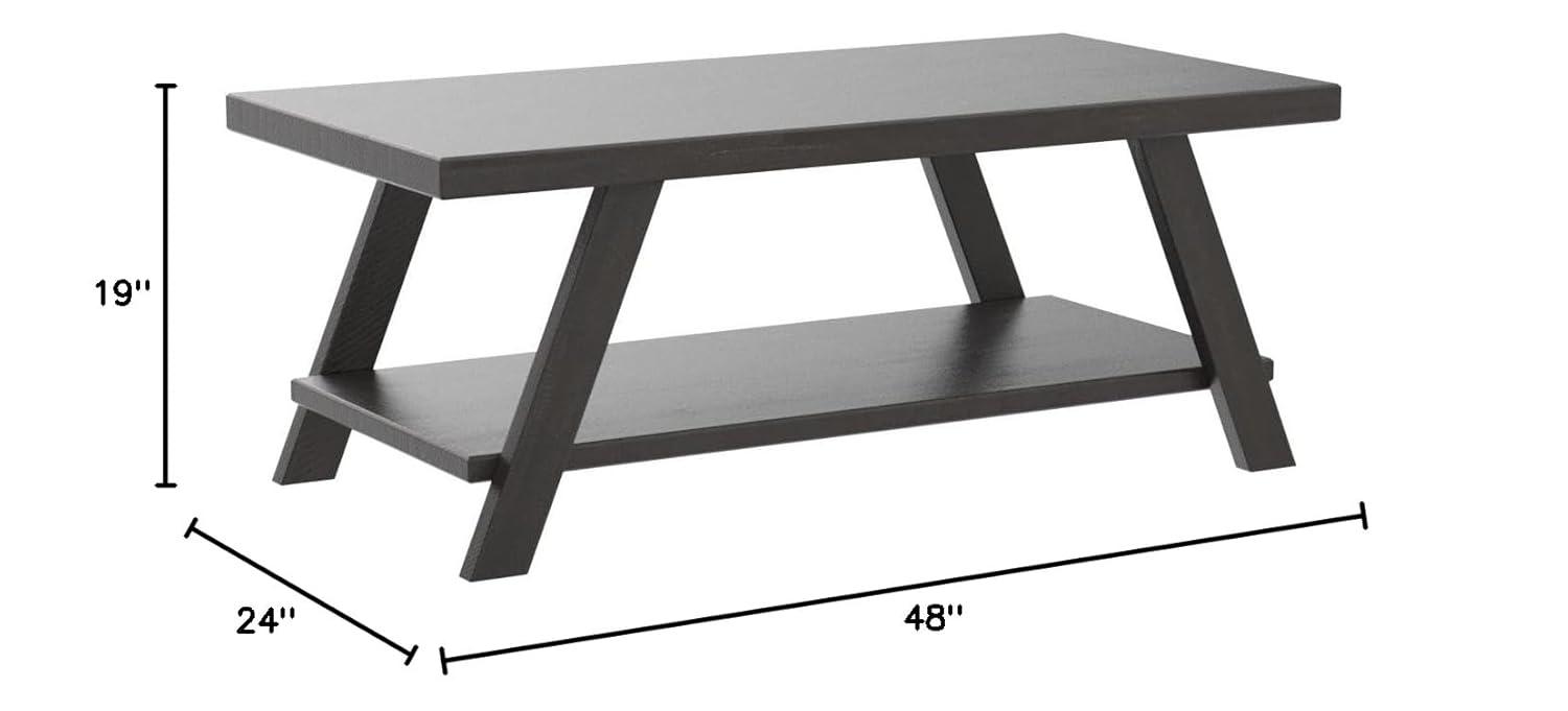 Roundhill Furniture Athens Contemporary Wood Shelf Coffee Table in Weathered Espresso