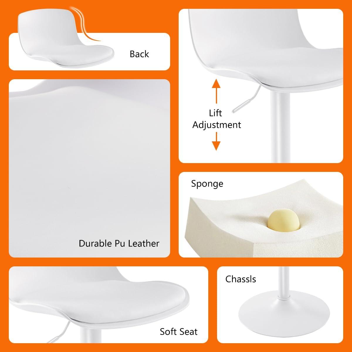White Adjustable Swivel Metal Bar Stools Set of 2