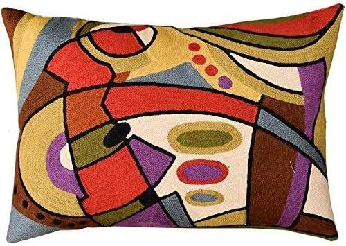 Hand Embroidered Abstract Wool Lumbar Pillow 14x20