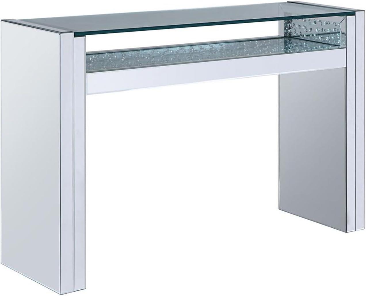 Benjaza 31.69" Studded Faux Crystals and Glass Accent Table in Clear/White