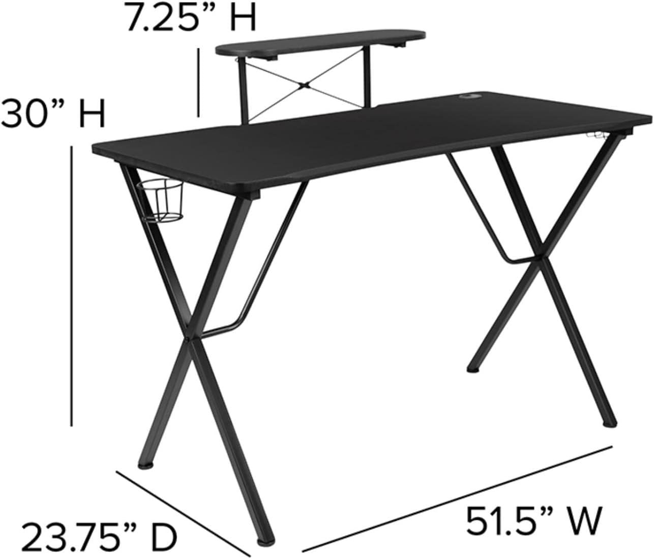 Flash Furniture Black Gaming Desk with Cup Holder, Headphone Hook, and Monitor/Smartphone Stand
