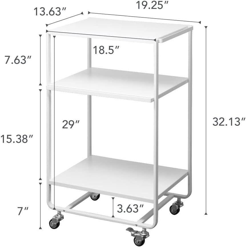 Sleek White 3-Tier Rolling Kitchen Cart with Storage Hooks