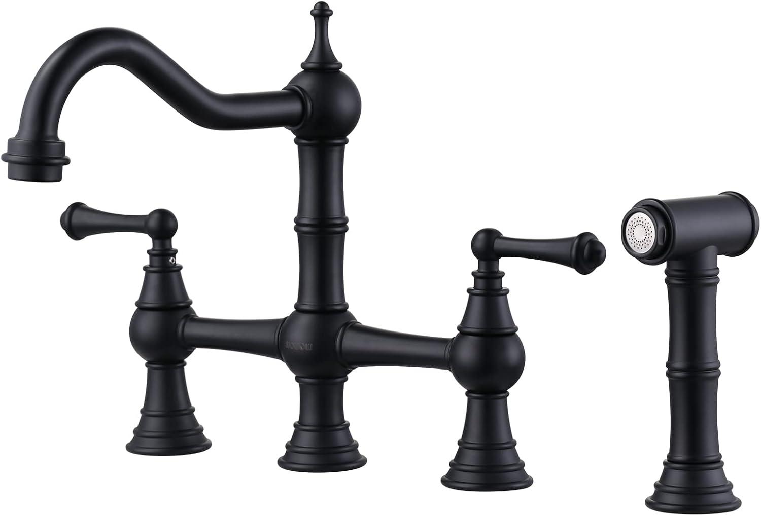 Matte Black Brass Bridge Faucet with Side Sprayer