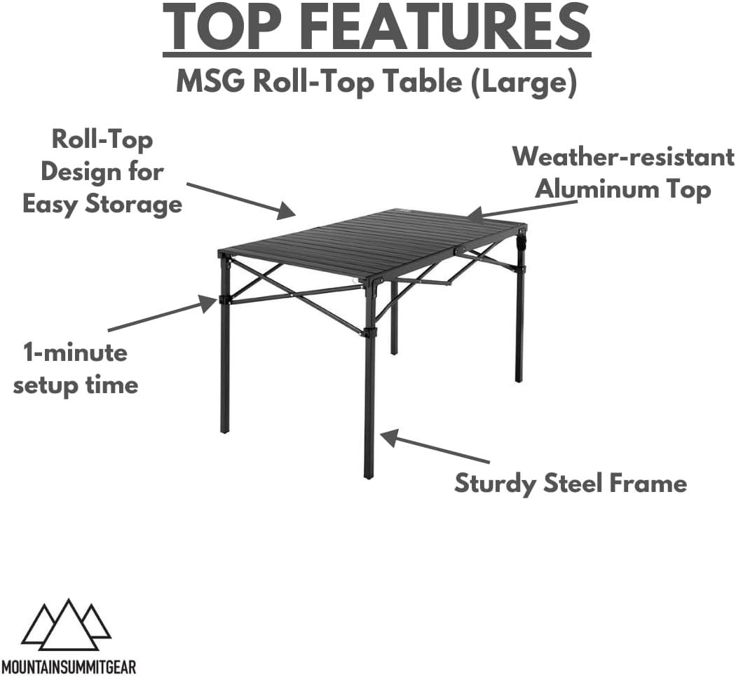 Mountain Summit Gear Heavy-Duty Roll-Top Table, Large, Aluminum