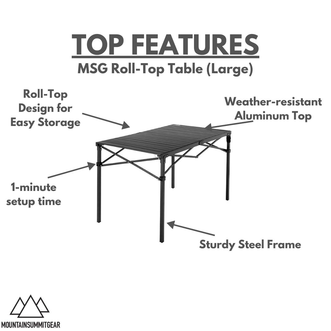 Mountain Summit Gear Heavy-Duty Roll-Top Table, Large, Aluminum