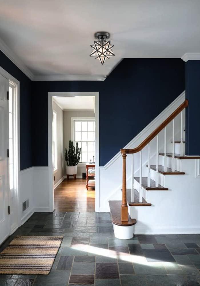 Industrial Moravian Star 8-Inch Clear Glass and Metal Ceiling Light