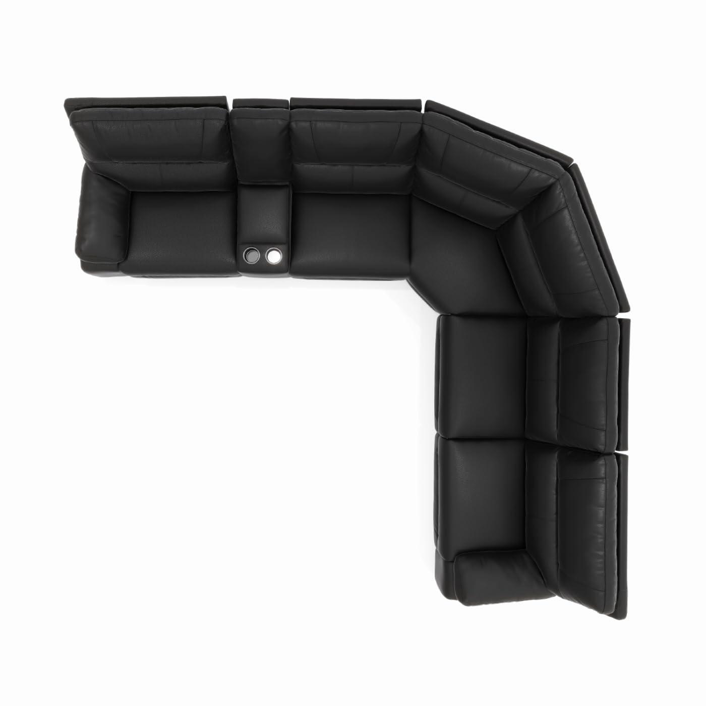 Jennifer Taylor Home Malibu 130" Modern Power Motion 6-Piece Reclining Corner Sectional with Cup Holders, Coal Black Top Grain Leather