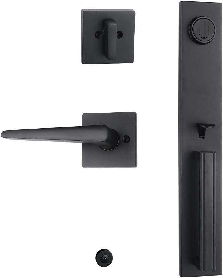 TMC Iron Black Front Double Door Handleset(Keyed&Dummy Set, Matte Black)