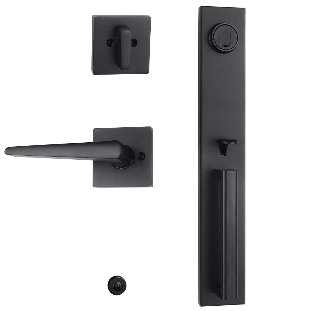 TMC Iron Black Front Double Door Handleset(Keyed&Dummy Set, Matte Black)