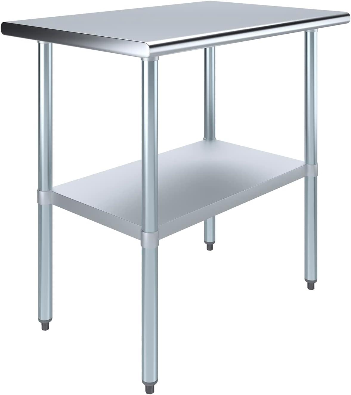 Amgood Stainless Steel Work Table with Undershelf. Metal Prep Table. NSF - Certified