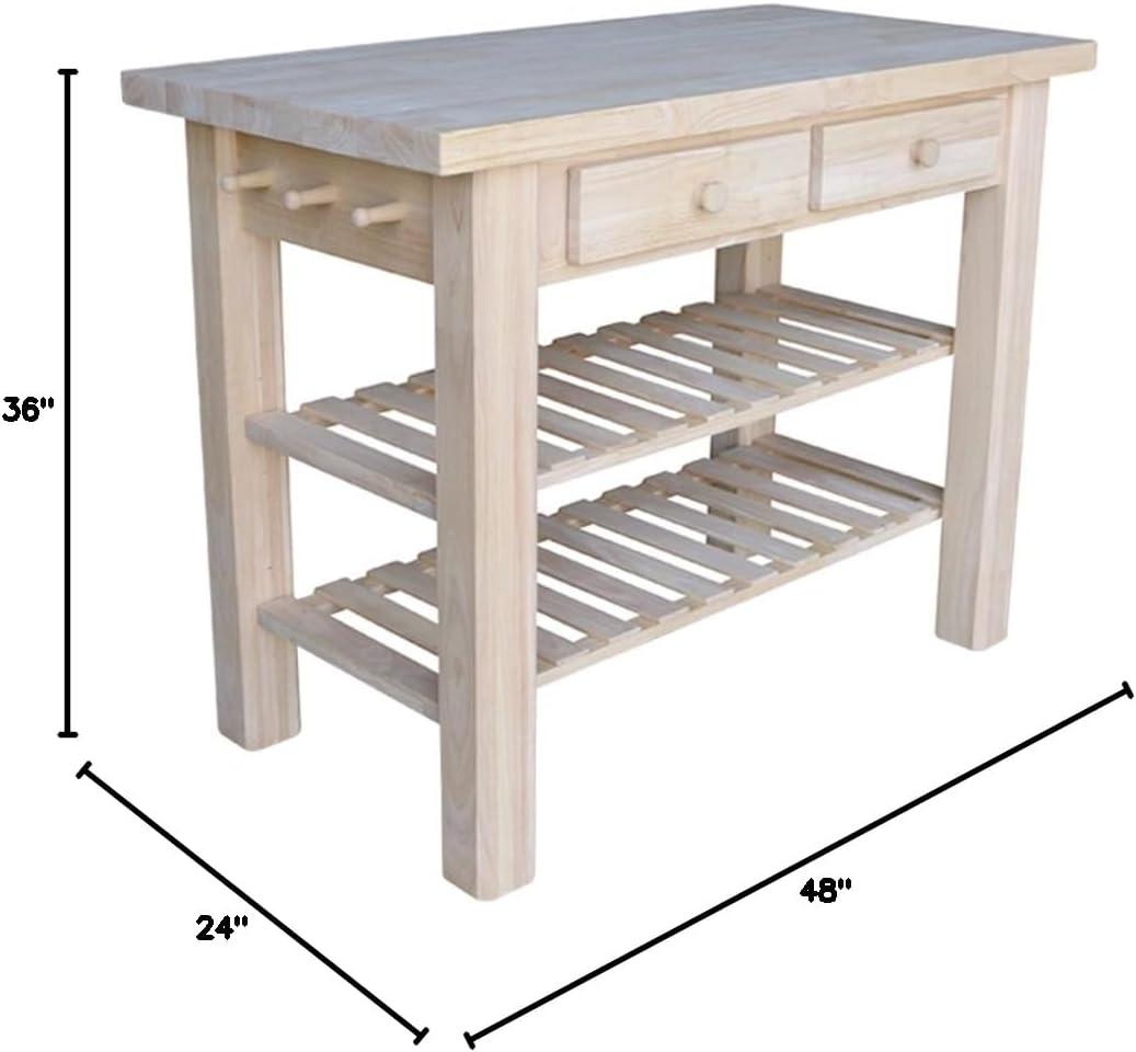 Natural Parawood Kitchen Island with Drawers and Shelves