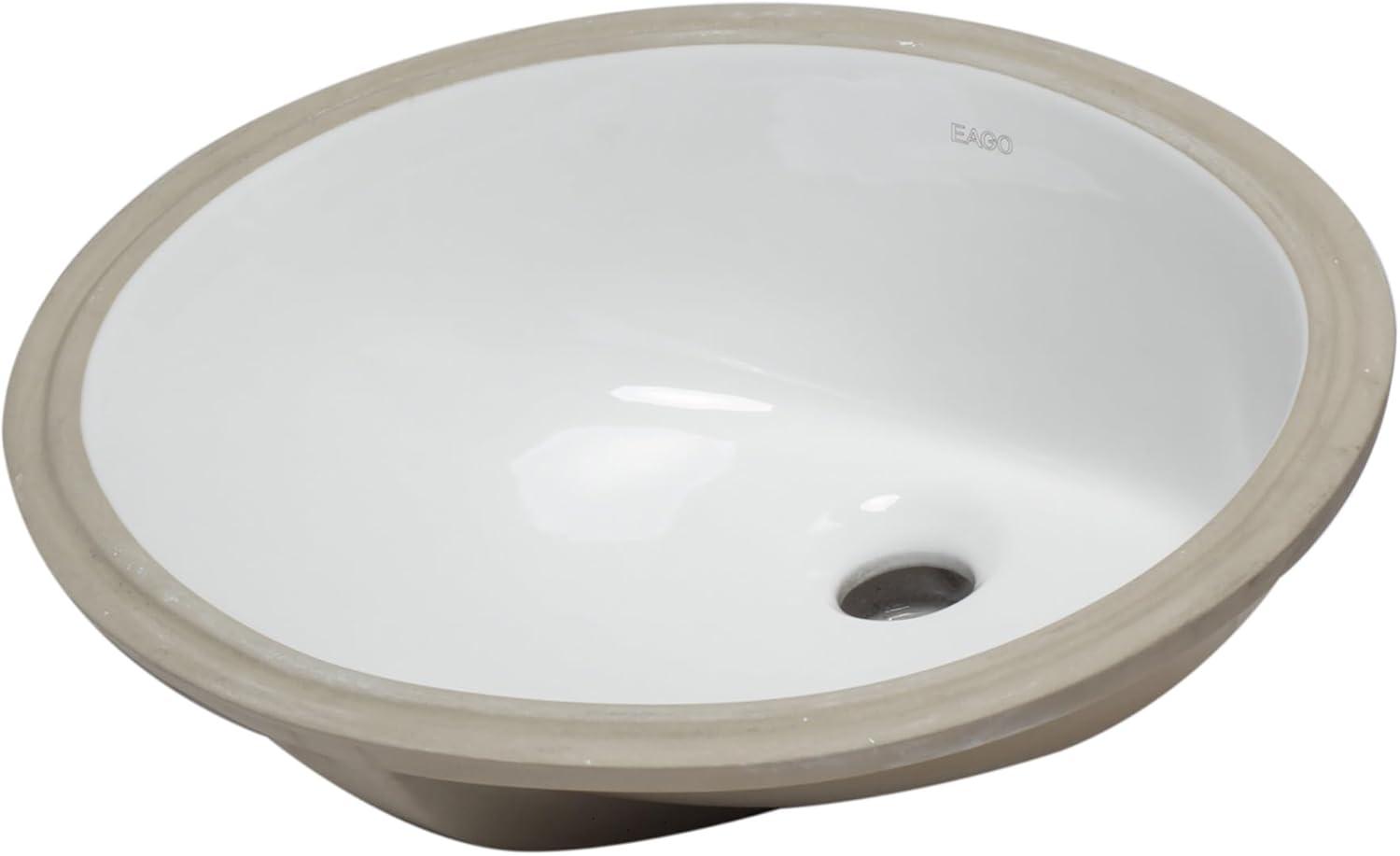 EAGO 15'' White Ceramic Oval Bathroom Sink with Overflow