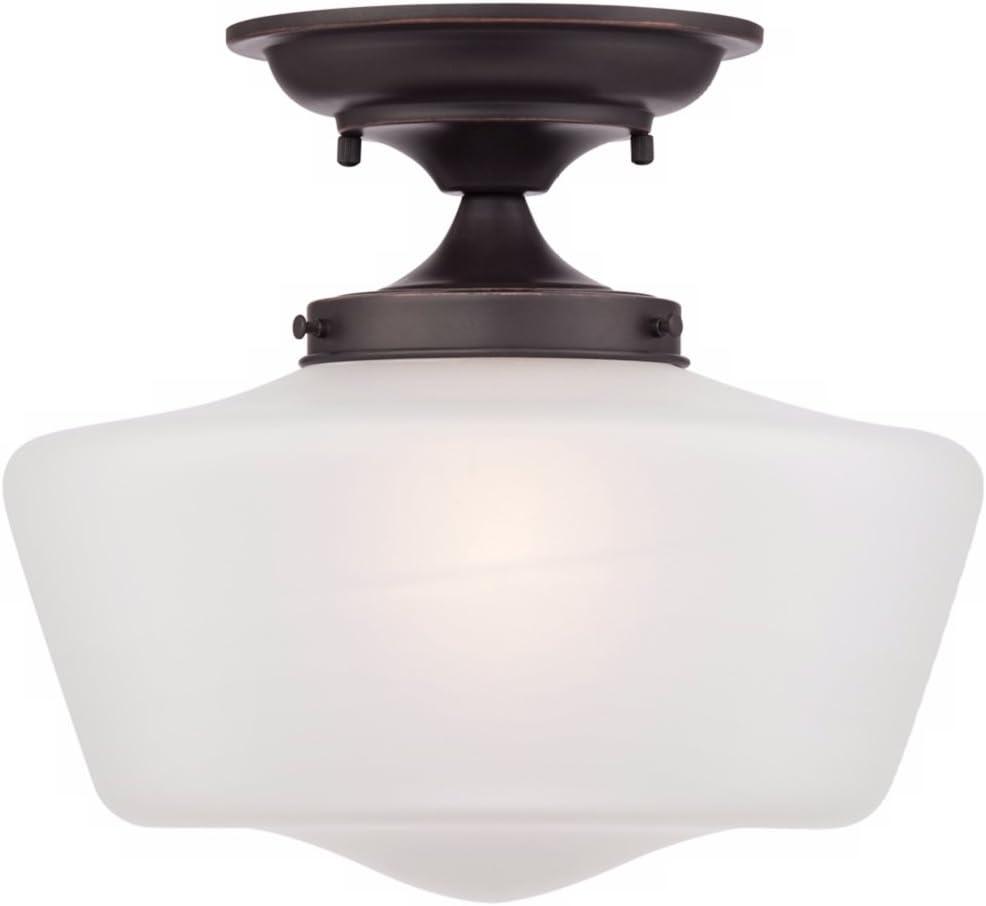 Regency Hill Schoolhouse Floating Modern Farmhouse Ceiling Light Semi Flush Mount Fixture 12" Wide Bronze White Glass Shade for Bedroom Living Room