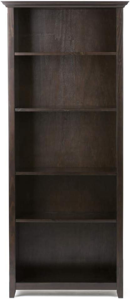 Simpli Home Amherst 30"W Solid Wood 5 Shelf Bookcase with Adjustable Shelves