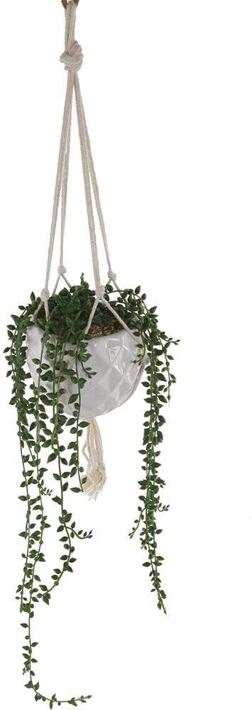 32 in. Artificial String of Pearls in Macrame Hanging Ceramic Planter