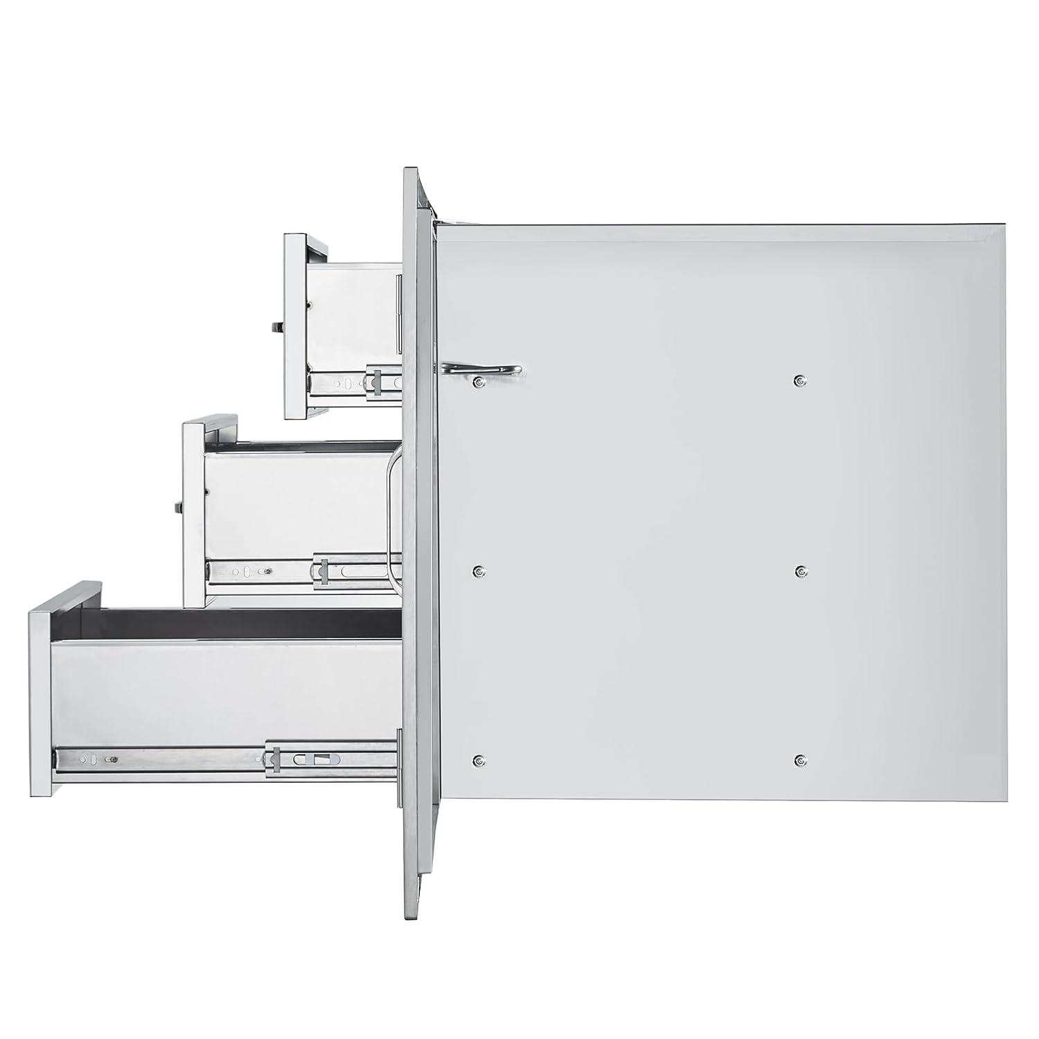 VEVOR BBQ Island Drawers 38.1W x 22.6H x 20.8D, Outdoor Kitchen Door Drawer Combo Cabinets, BBQ Access Door/Triple Drawers Combo, Stainless Steel Handles, Perfect for BBQ Island Patio Grill Station