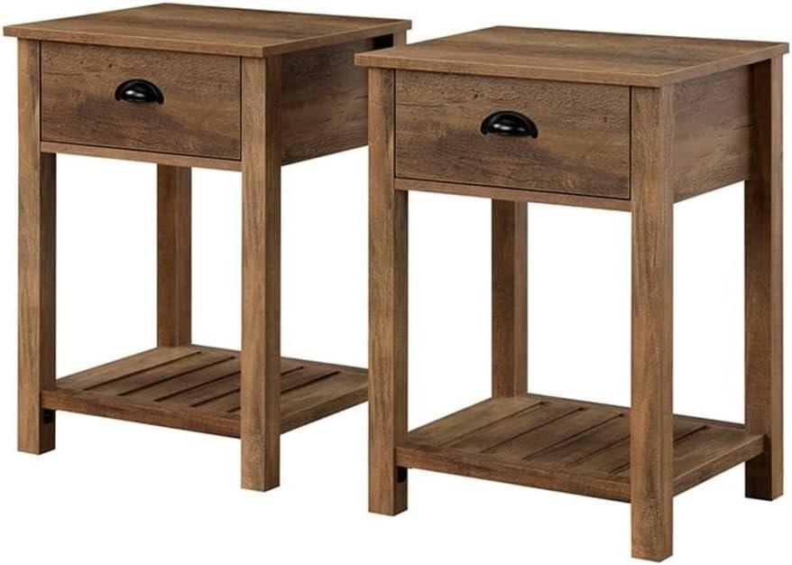 Country Farmhouse Single Drawer Wood Side Table Set - Rustic Oak