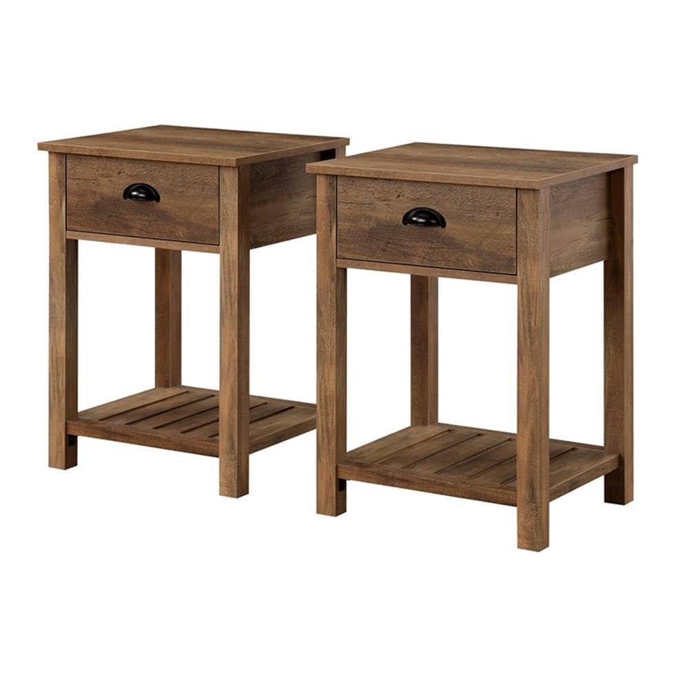 Country Farmhouse Single Drawer Wood Side Table Set - Rustic Oak